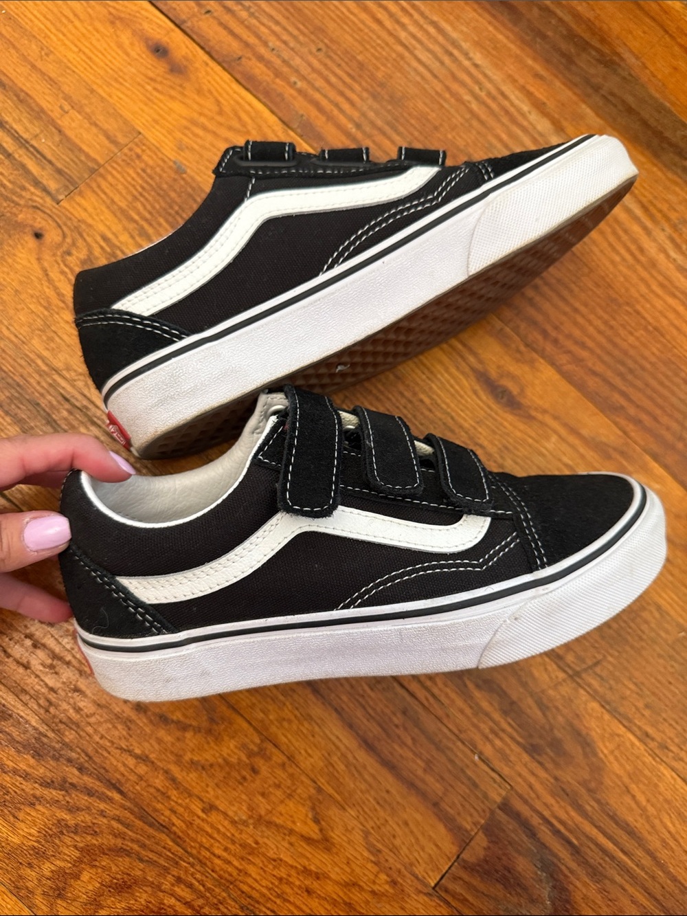 Vans Black and White Kids Low-Top Velcro Sneakers